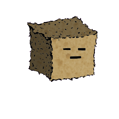 a small square crouton with a blocky face (blinking)