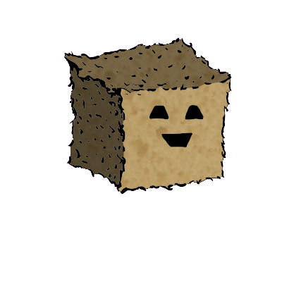a small square crouton with a blocky face (content)