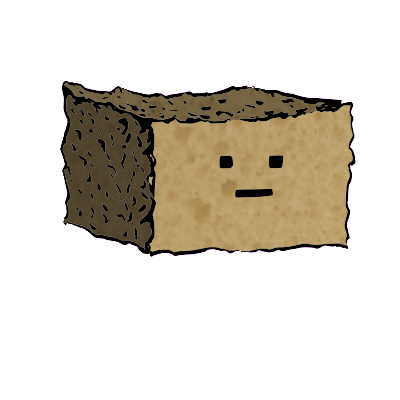 a rectangular crouton with a blocky face
