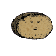 a large round crouton with a relaxed face
