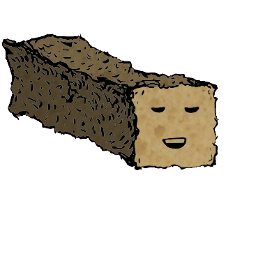 a long rectangular crouton with a relaxed face