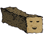 a long rectangular crouton with a relaxed face