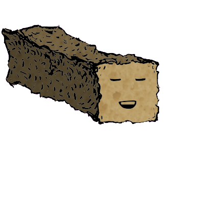 a long rectangular crouton with a relaxed face (blinking)