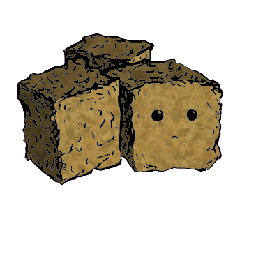 a cluster of three croutons with an expressive face