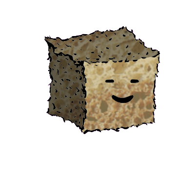 a small square crouton with a contented face (blinking)