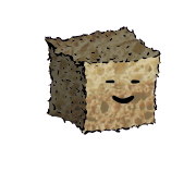 a small square crouton with a contented face (blinking)