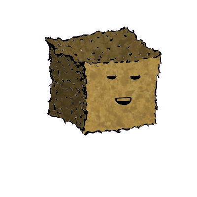 a small square crouton with a relaxed face