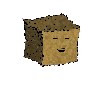 a small square crouton with a relaxed face (blinking)