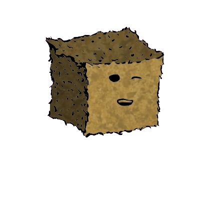 a small square crouton with a relaxed face (content)
