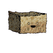 a rectangular crouton with a wide-eyed face (content)