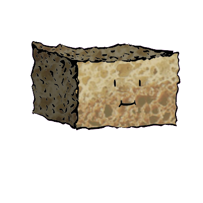 a rectangular crouton with a cheerful face