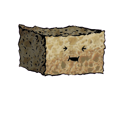 a rectangular crouton with a cheerful face (content)
