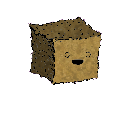 a small square crouton with a wide-eyed face (content)