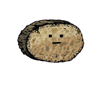 a large round crouton with a blocky face
