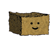a rectangular crouton with a contented face