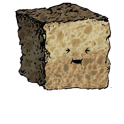 a large square crouton with a cheerful face (content)