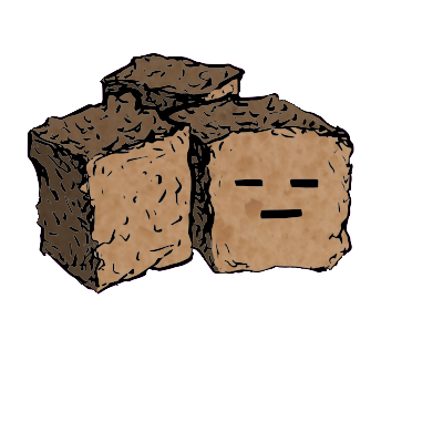 a cluster of three croutons with a blocky face (blinking)