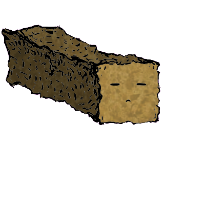 a long rectangular crouton with an expressive face (blinking)