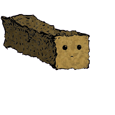 a long rectangular crouton with an expressive face