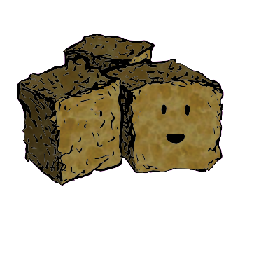 a cluster of three croutons with an excited face