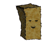 a tall rectangular crouton with a relaxed face