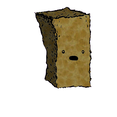 a tall rectangular crouton with a wide-eyed face