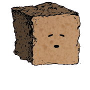 a large square crouton with a suspicious face (content)