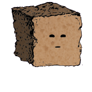 a large square crouton with a suspicious face