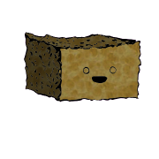 a rectangular crouton with a wide-eyed face (content)