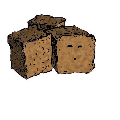 a cluster of three croutons with an excited face (content)