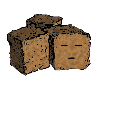 a cluster of three croutons with a suspicious face (blinking)