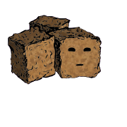 a cluster of three croutons with a suspicious face