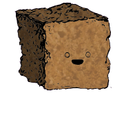 a large square crouton with a wide-eyed face (content)