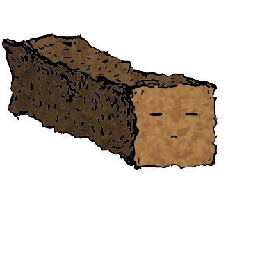 a long rectangular crouton with an expressive face (blinking)