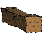 a long rectangular crouton with an expressive face (blinking)