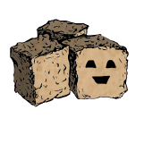 a cluster of three croutons with a blocky face (content)