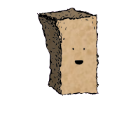 a tall rectangular crouton with an excited face (blinking)