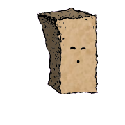 a tall rectangular crouton with an excited face (content)