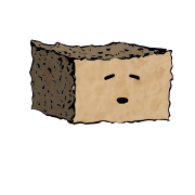 a rectangular crouton with a suspicious face (content)