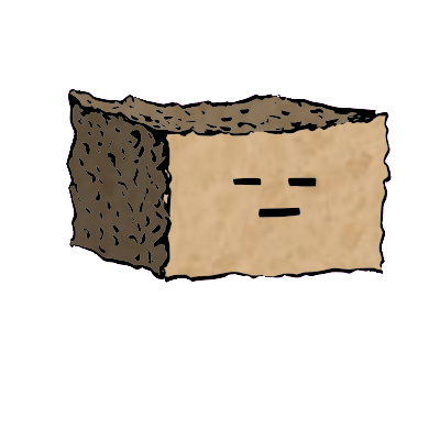 a rectangular crouton with a blocky face (blinking)