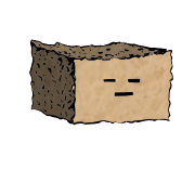 a rectangular crouton with a blocky face (blinking)