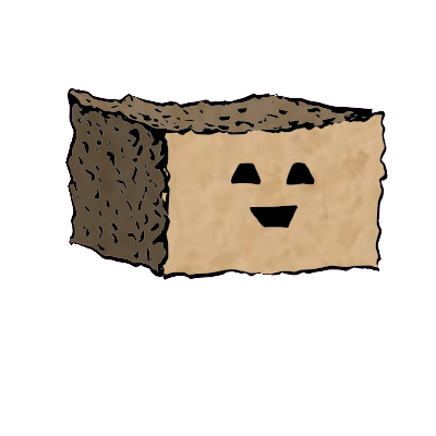 a rectangular crouton with a blocky face (content)