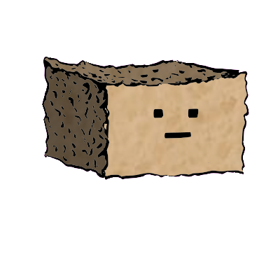 a rectangular crouton with a blocky face