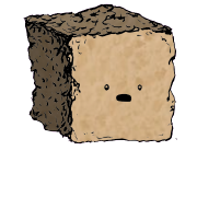 a large square crouton with a wide-eyed face