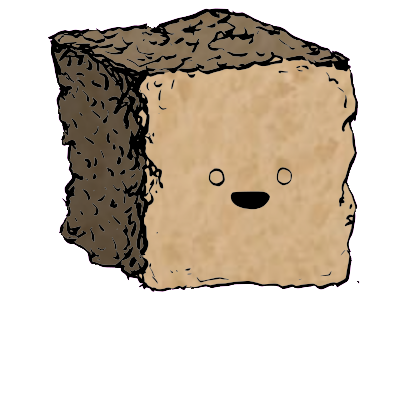 a large square crouton with a wide-eyed face (content)
