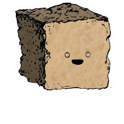 a large square crouton with a wide-eyed face (content)