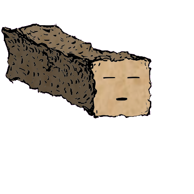 a long rectangular crouton with a suspicious face (blinking)