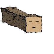 a long rectangular crouton with a suspicious face (blinking)