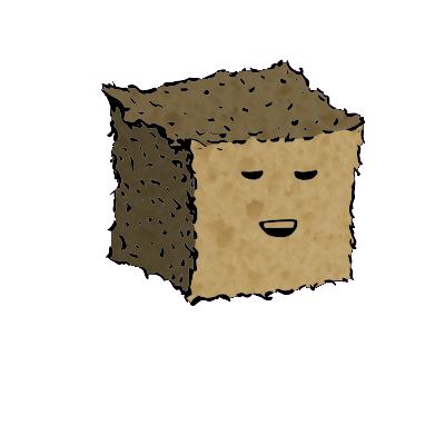 a small square crouton with a relaxed face
