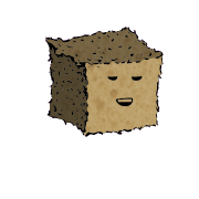 a small square crouton with a relaxed face